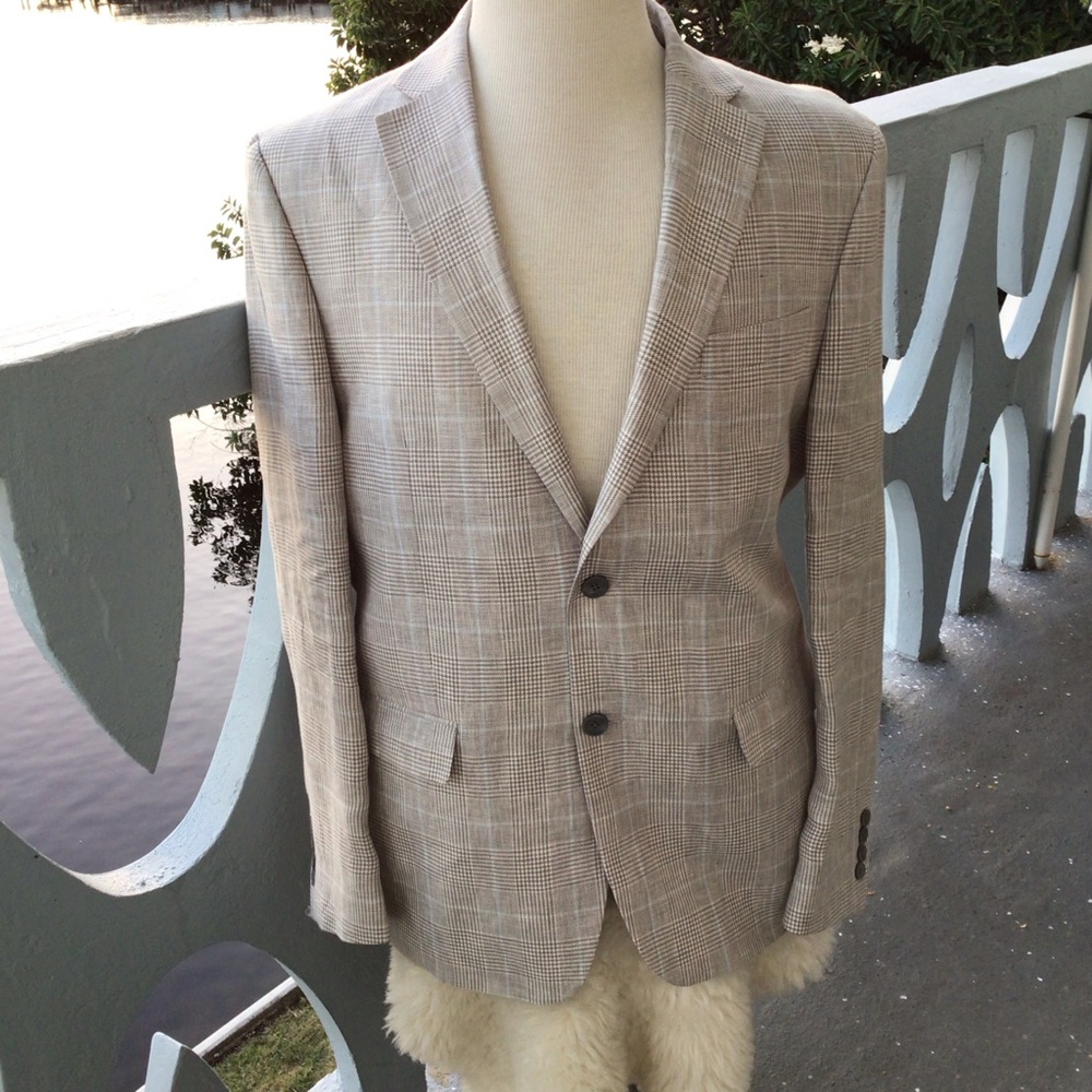 Ralph Lauren Black Label 100% Linen Blue and Gray Plaid 2 Button Blazer - Picture 16 of 16